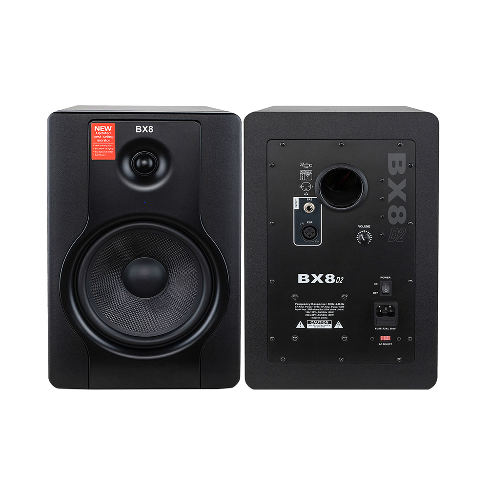 BX8D2 8-inch studio monitor speaker pair, equipped with balanced input and anti magnetic driver, suitable for professional audio workflow